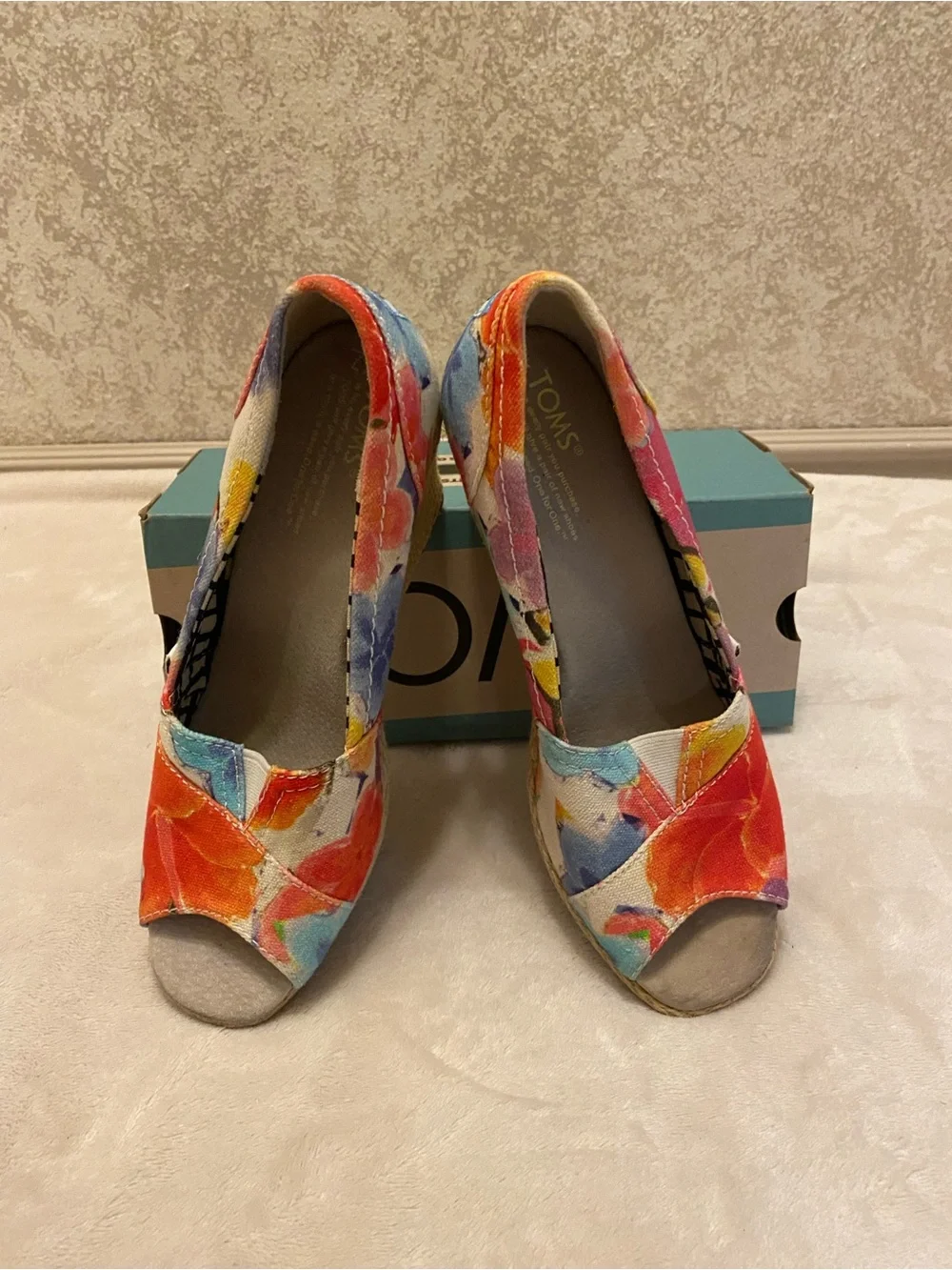 Toms Multicolor Floral Canvas Espadrille Wedges